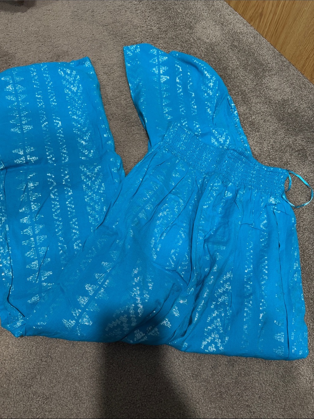 Elan Bright Turquoise with sparkle design Wide-Leg Jumpsuit with slit up legs